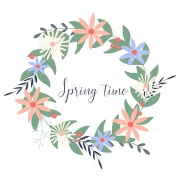 Spring time wreath Delicate bloom clipart Stock Illustration