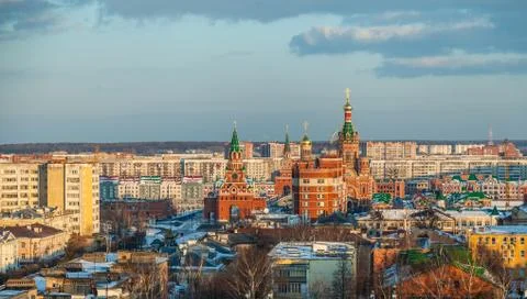 Spring top view to Chavain boulevard and center of Yoshkar-Ola city. Yoshkar- Stock Photos