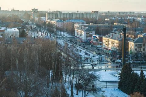 Spring top view to VIctory boulevard and center of Yoshkar-Ola city. Yoshkar- Stock Photos