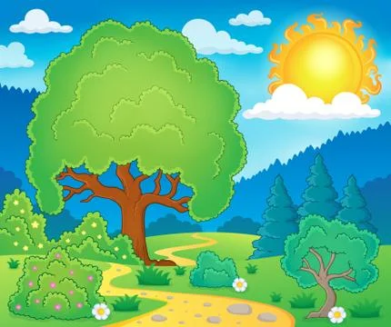 Spring topic scenery - eps10 vector illustration. Stock Illustration