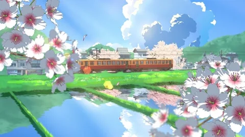 Spring Train Through Japanese Countryside - Anime Rural Landscape Loop 4K Vídeos de archivo 335515244