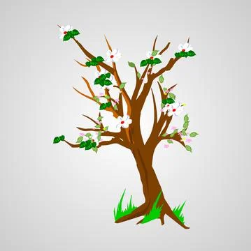 Spring tree with buds isolated illustration Stock Illustration