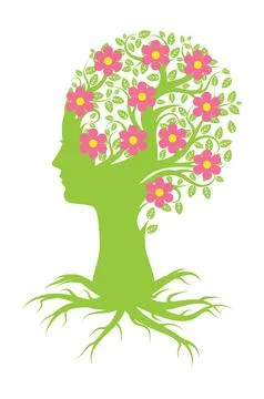 Spring tree with female head silhouette Иллюстрация