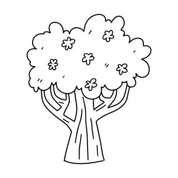 Spring tree with flowers in hand drawn doodle style. Vector illustration isol Stock Illustration