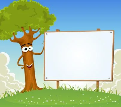 Spring tree holding blank billboard Stock Illustration