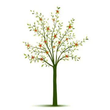 Spring tree with leaves and flowers Stock Illustration
