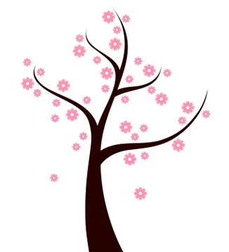 Spring Tree with pink flowers isolated on white Illustrazione stock