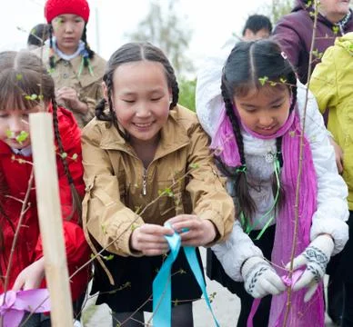 Spring tree planting 스톡 사진