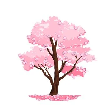 Spring tree vector nature illustration, blossom Japanese sakura, wooden trunk Stock Illustration