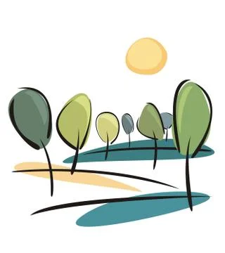 Spring trees on the hill vector illustration Stock Illustration
