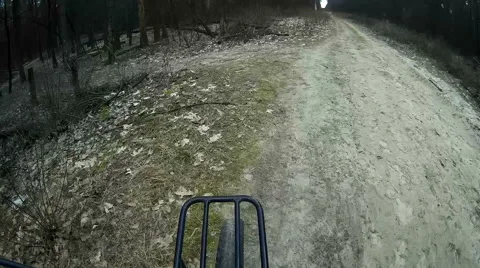 Spring trip by bicycle on park or wood in  sunny day. Forward wheel Stock-Footage 61737545