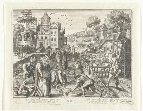 Spring. True to tradition certain elements recur in illustrations of the m... 库存照片