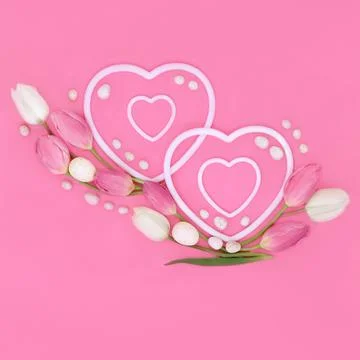 Spring Tulip Flowers Heart Frames and Easter Eggs Illustrazione stock