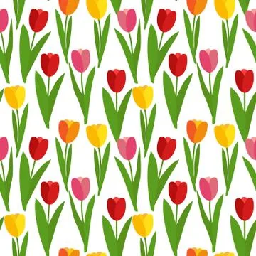 Spring Tulip Flowers Seamless Pattern Background Vector Illustration Stock Illustration