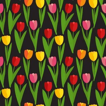 Spring Tulip Flowers Seamless Pattern Background Vector Illustration Illustrazione stock
