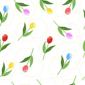 Spring tulips of different colors. Plant, flower pattern Stock Illustration