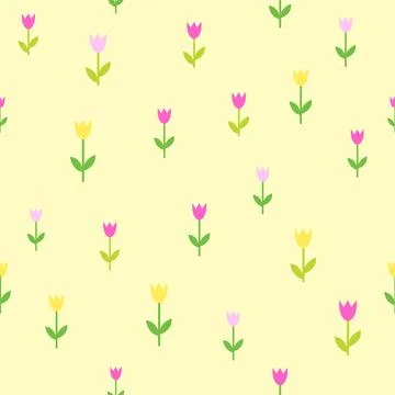 Spring tulips, seamless pattern on yellow background Stock Illustration