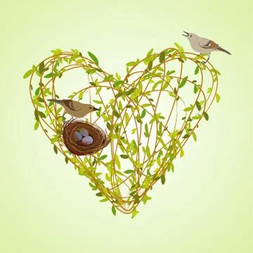 Spring twigs heart shape. Stock Illustration