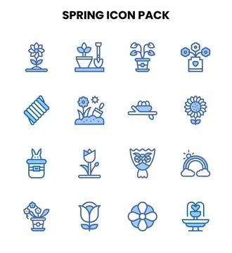 Spring Two Colour Bundle Icons Pack 스톡 일러스트