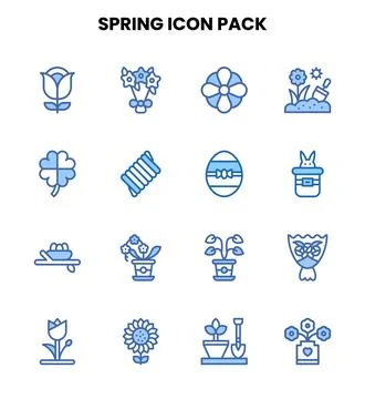 Spring Two Colour Bundle Icons Pack 스톡 일러스트