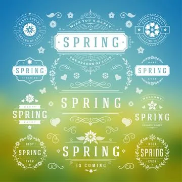 Spring Typographic Design Set. Retro and Vintage Style Templates. Stock Illustration