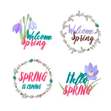 Spring typographic flower badge design vector illustration Stock Illustration