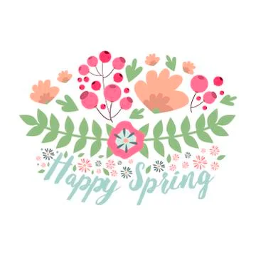 Spring typographic flower badge design vector illustration Stock Illustration