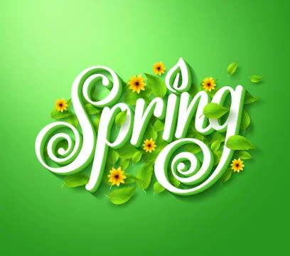 Spring Typography Title Concept in 3D with Long Shadow Decorated Stock Illustration