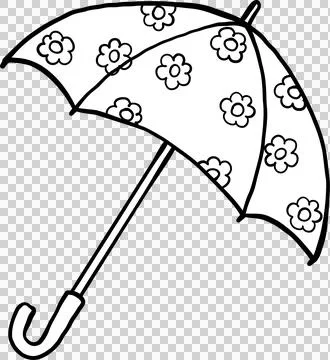 Spring Umbrella with Flowers Pattern Outline Doodle Hand Drawn Stock Illustration
