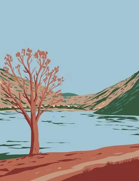 Spring Valley State Park with Eagle Valley Reservoir in Eastern Nevada USA WP Illustrazione stock
