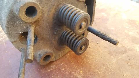 Spring valve on the engine block. Stock Photos