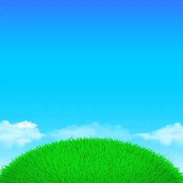 Spring vector eco poster illustration with grass and sky clouds Stock Illustration