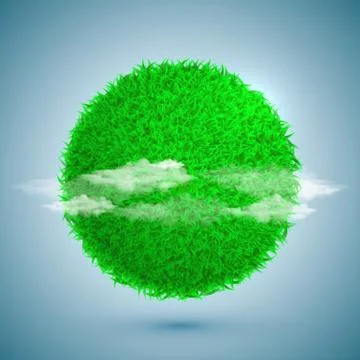 Spring vector eco poster illustration with globe and clouds Stock Illustration