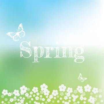 Spring vector wallpaper with bokeh background and handwritten typography. Spring Stock Illustration