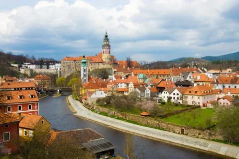 Spring view of Cesky Krumlov. Czech republic Stock Photos