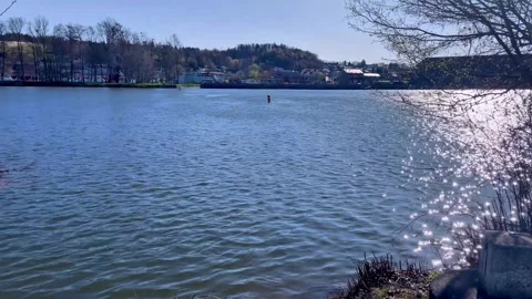 Spring view of the Danube River near Passau, Germany Stock Footage 306018645