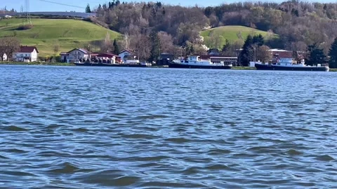 Spring view of the Danube River near Passau, Germany Stock Footage 306018744