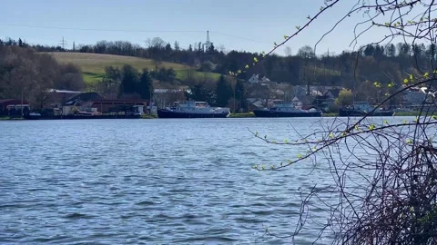 Spring view of the Danube River near Passau, Germany Stock Footage 306019030