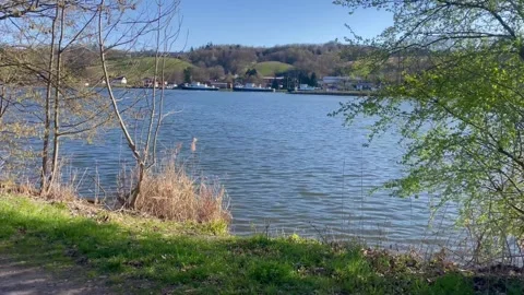 Spring view of the Danube River near Passau, Germany Stock Footage 306019046