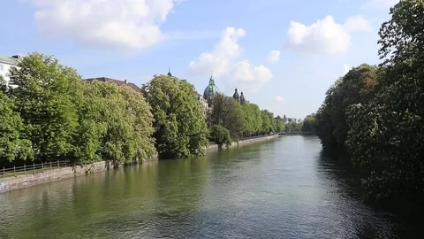 Spring view of Isar river in Munich Stock Footage 108113205