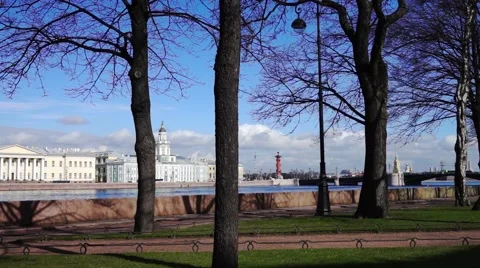 Spring view at Neva river quay, Saint Petersburg Stock Footage 44369578