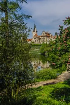 Spring view of romantic Pruhonice castle, Czech Republic, Europe Stock Photos