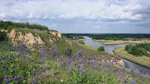 Spring View of Vorskla River Valley from Nyzhnovorsklyanskyi Stock Footage 336024558