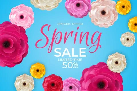 Spring Vivid Sale Background Poster Natural Flowers Template. Illustration Stock Illustration