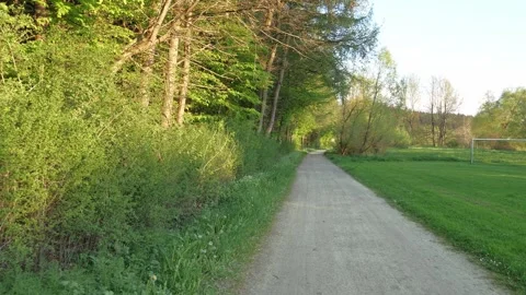 Spring Walk on a Country Path in Memmingen, Bavaria, Surrounded by Fresh Gree Stock Footage 309038953