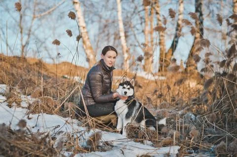 Spring walk with a dog 2556. Stock Photos