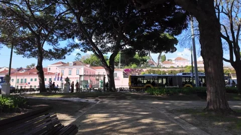 Spring Walking Tour In Belem Lisbon Portugal With European Travel Atmosphere Stock Footage 344807239