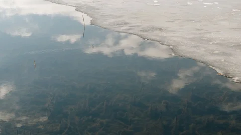 Spring. water and ice. the sky is reflected in the water. Stock Footage 104291619