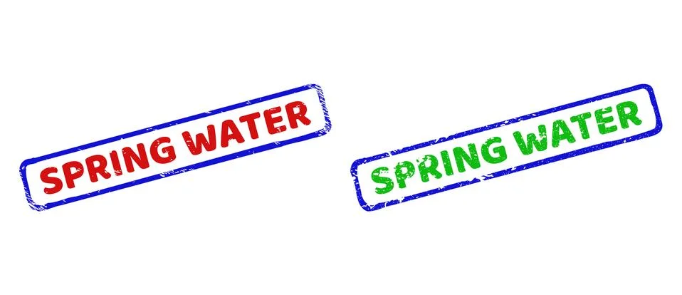 SPRING WATER Bicolor Rough Rectangle Stamp Seals with Unclean Textures Stock Illustration