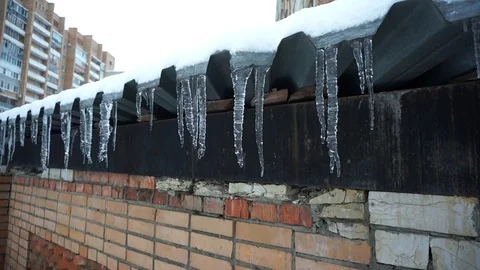 Spring water dripping from icicles Stock Footage 99567448